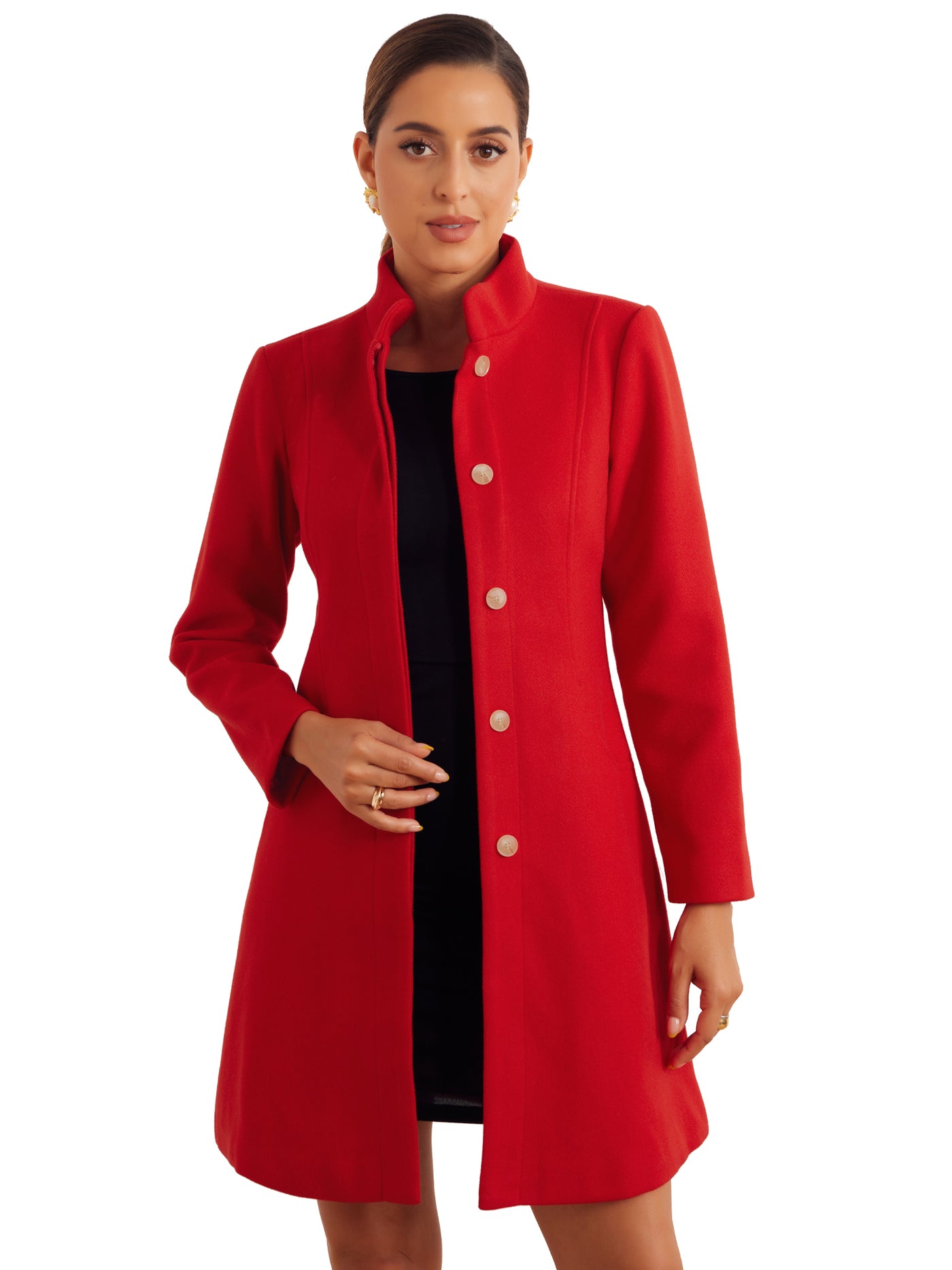 Allegra K Stand Collar Long Sleeves Single Breasted Pea Coat