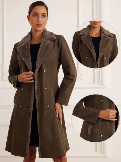 Faux Fur Lapel Double-Breasted Winter Warm Pea Coats