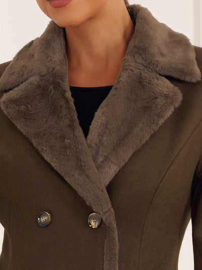 Faux Fur Lapel Double-Breasted Winter Warm Pea Coats