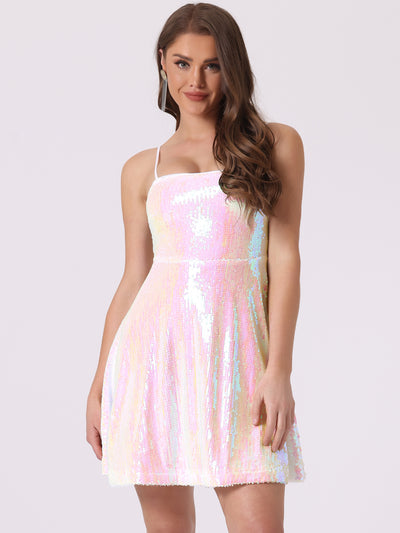 Adjustable Spaghetti Strap Party Glitter Sparkle Sequin Dress