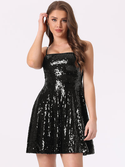 Adjustable Spaghetti Strap Party Glitter Sparkle Sequin Dress