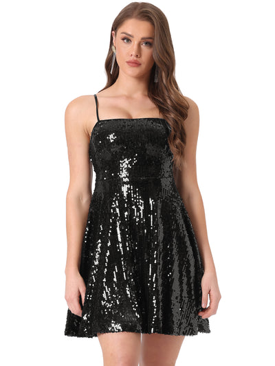Adjustable Spaghetti Strap Party Glitter Sparkle Sequin Dress