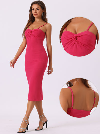 Spaghetti Straps Sleeveless Ruched Twist Front Pencil Dress