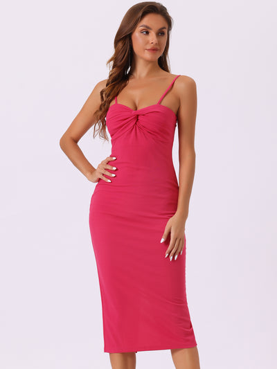 Spaghetti Straps Sleeveless Ruched Twist Front Pencil Dress