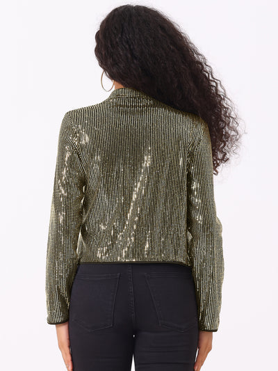 Sparkly Sequin Open Front Shawl Collar Cropped Jacket