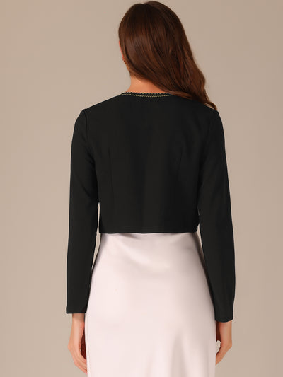 Long Sleeve Contrast Trim Bolero Shrug Cropped Jacket