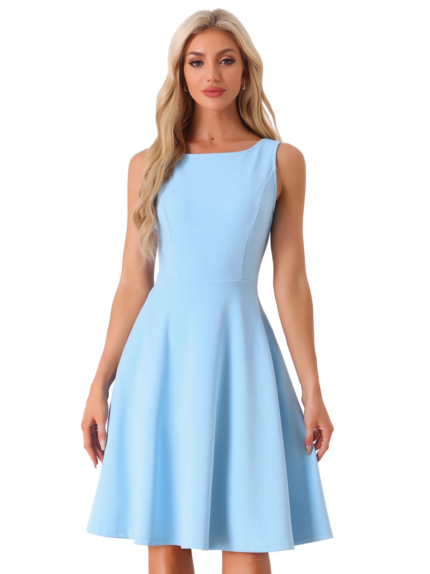 Allegra K Sleeveless Boat Neck High Waisted A-Line Midi Dress