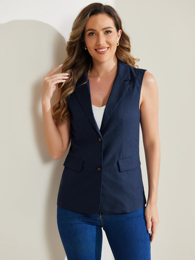 Sleeveless Business Casual Linen Work Office Suit Vest Jacket