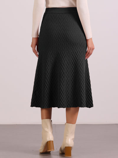 Stretchy Textured Knit Midi Fishtail Sweater Skirt