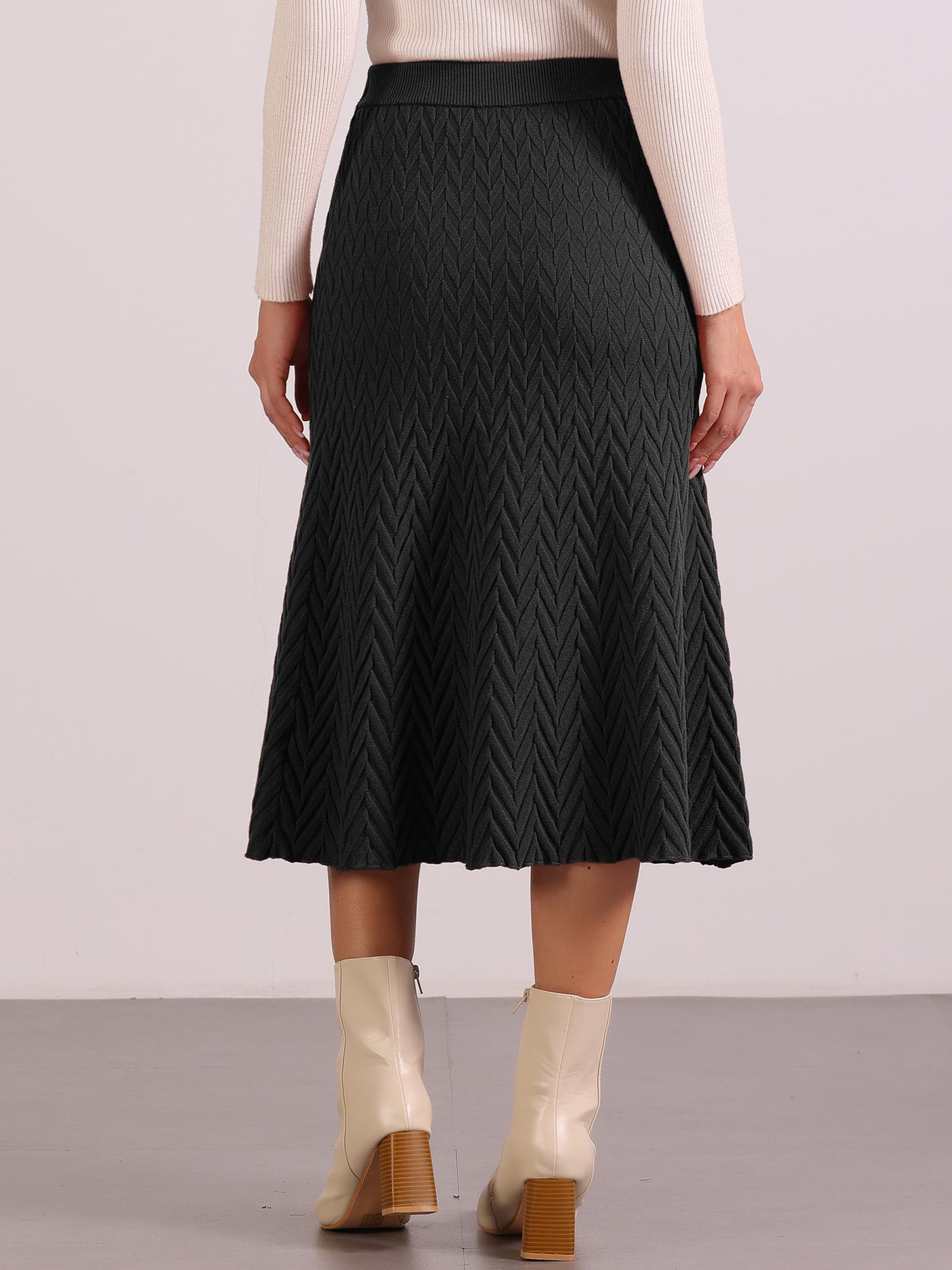 Allegra K Stretchy Textured Knit Midi Fishtail Sweater Skirt