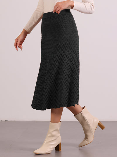 Stretchy Textured Knit Midi Fishtail Sweater Skirt