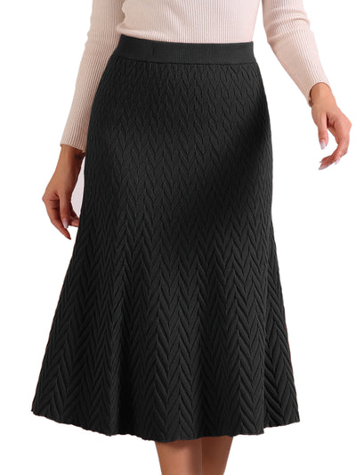 Stretchy Textured Knit Midi Fishtail Sweater Skirt