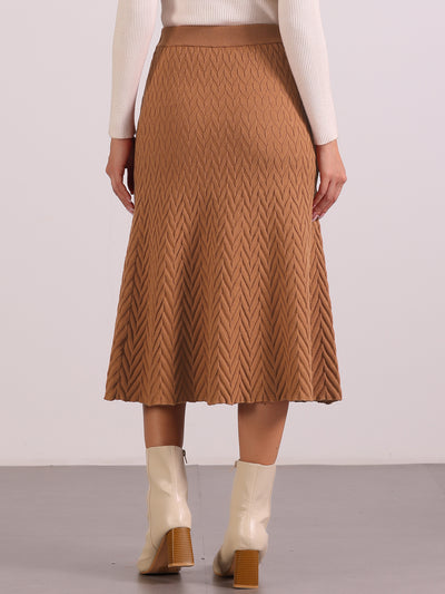 Stretchy Textured Knit Midi Fishtail Sweater Skirt