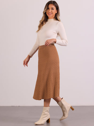 Stretchy Textured Knit Midi Fishtail Sweater Skirt