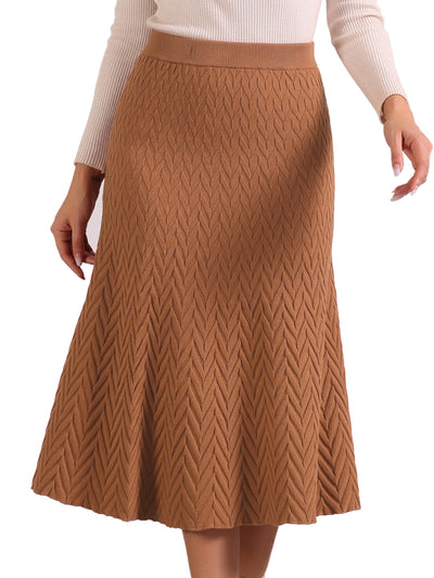 Stretchy Textured Knit Midi Fishtail Sweater Skirt