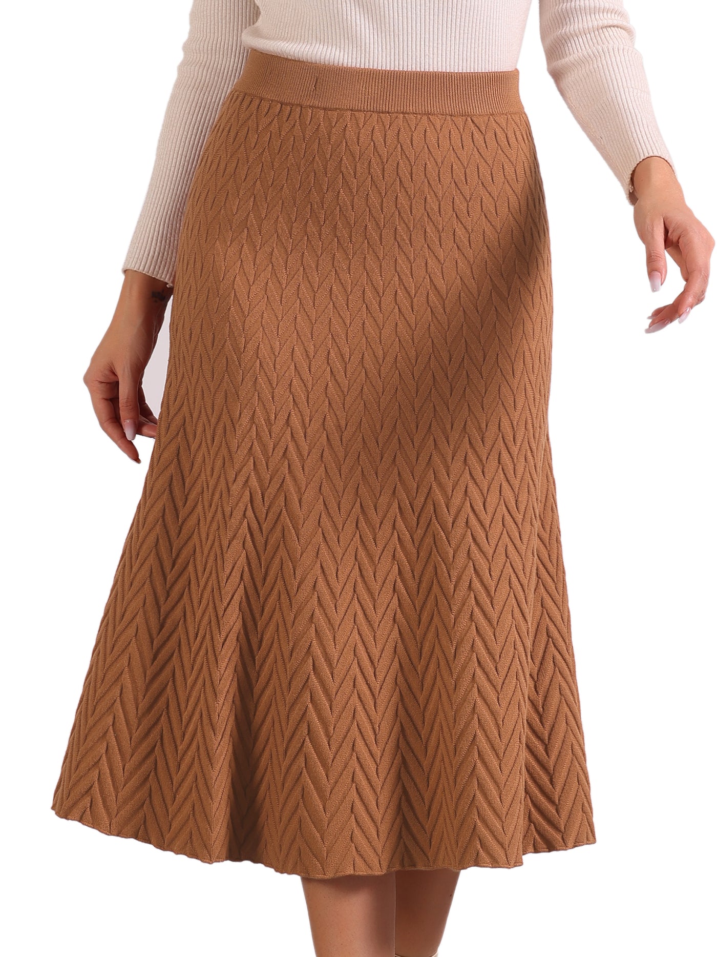 Allegra K Stretchy Textured Knit Midi Fishtail Sweater Skirt