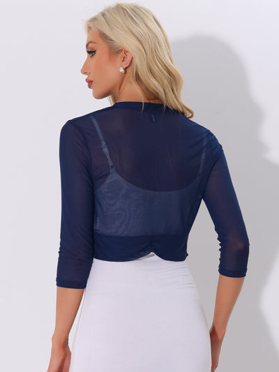 Chiffon 3/4 Sleeve Open Front Bolero Mesh Sheer Shrug