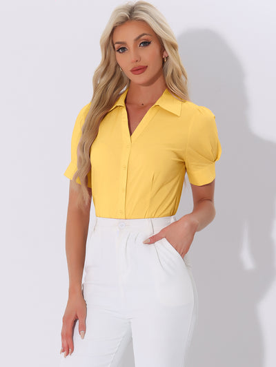 Button Down Leotard Shirt Short Sleeve Collared Business Work Bodysuit