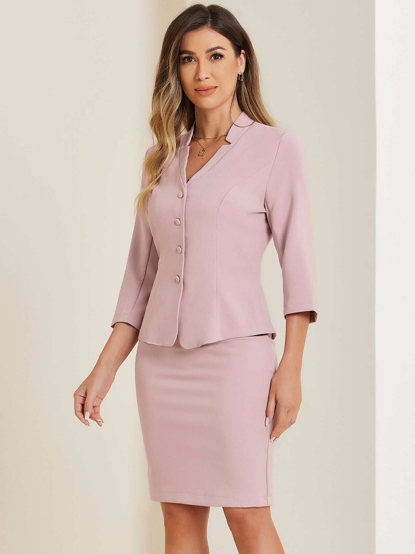 Allegra K 2 Piece Notched Collar Blazer and Pencil Skirt Business Suit Set