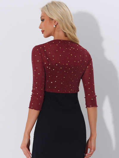 Star Mesh Glitter Long Sleeve Party Crop Sheer Bolero Shrug