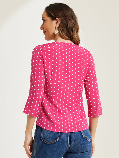 Polka Dots 3/4 Sleeve Button Front Vintage Office Blouse Top