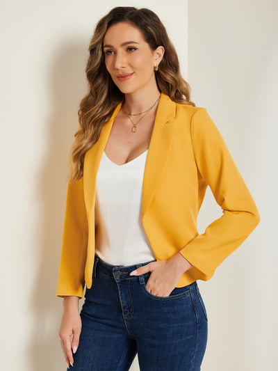 Notched Lapel Long Sleeves Solid Color Open Front Cropped Blazer