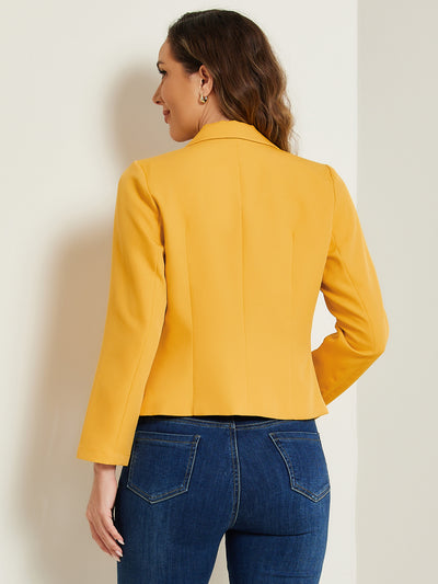 Notched Lapel Long Sleeves Solid Color Open Front Cropped Blazer