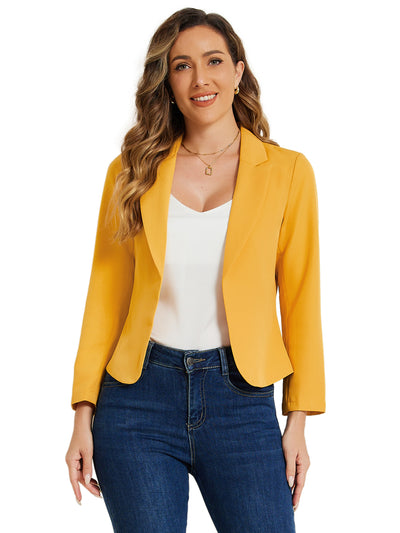 Notched Lapel Long Sleeves Solid Color Open Front Cropped Blazer