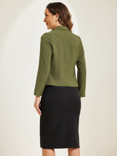 Notched Lapel Long Sleeves Solid Color Open Front Cropped Blazer