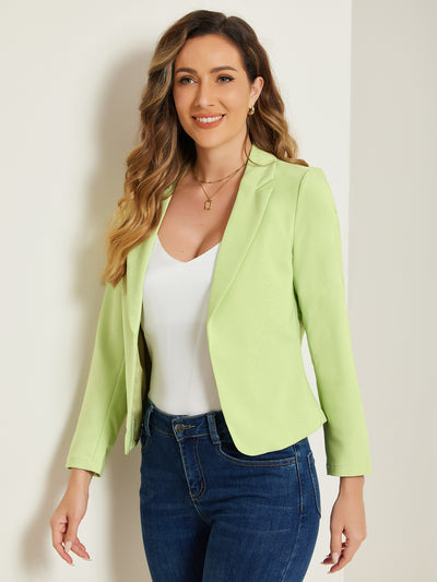 Notched Lapel Long Sleeves Solid Color Open Front Cropped Blazer