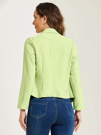 Notched Lapel Long Sleeves Solid Color Open Front Cropped Blazer