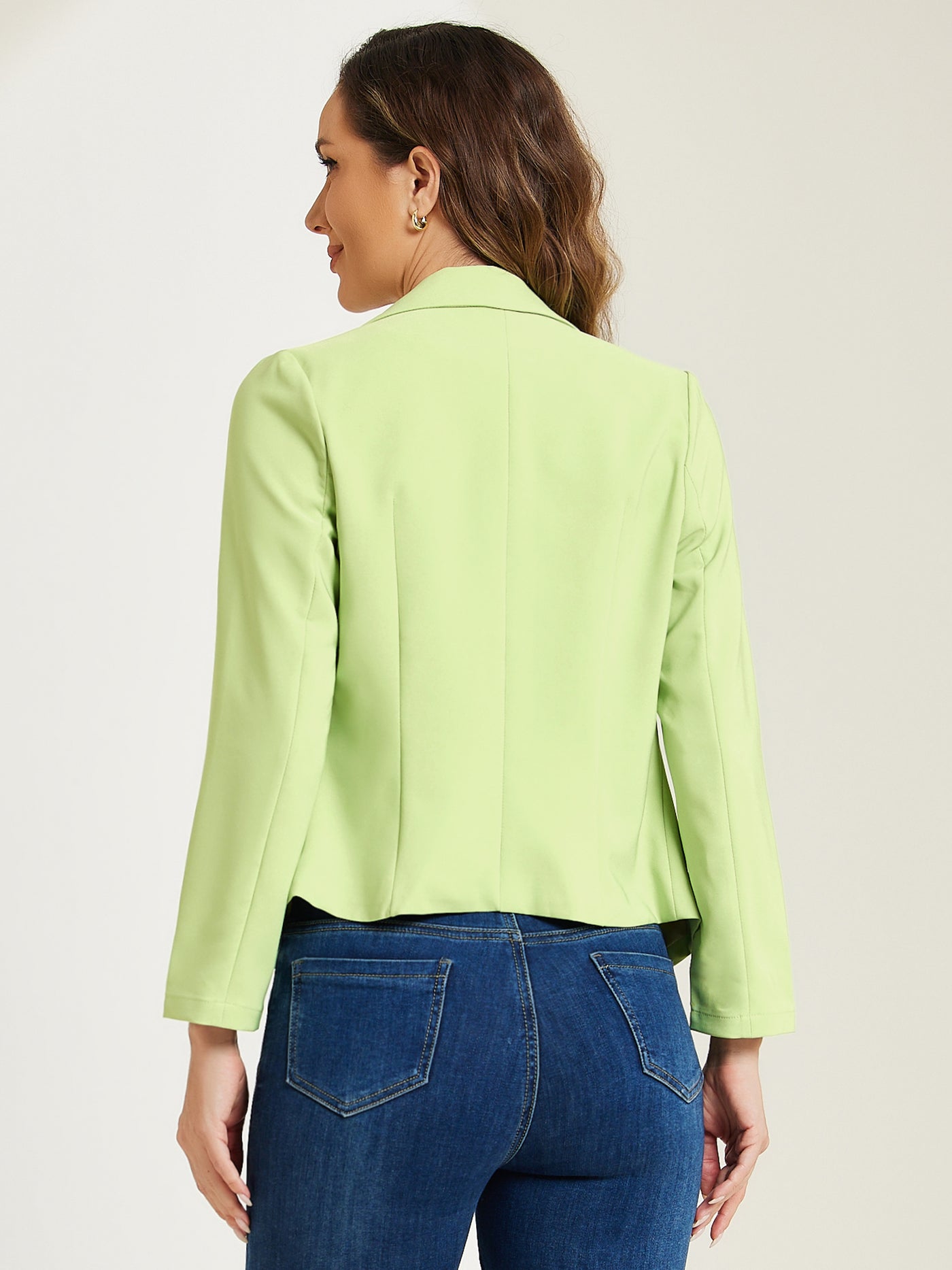 Allegra K Notched Lapel Long Sleeves Solid Color Open Front Cropped Blazer