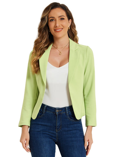 Notched Lapel Long Sleeves Solid Color Open Front Cropped Blazer