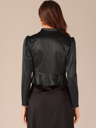 Satin Open Front Long Sleeves Cropped Bolero Shrug