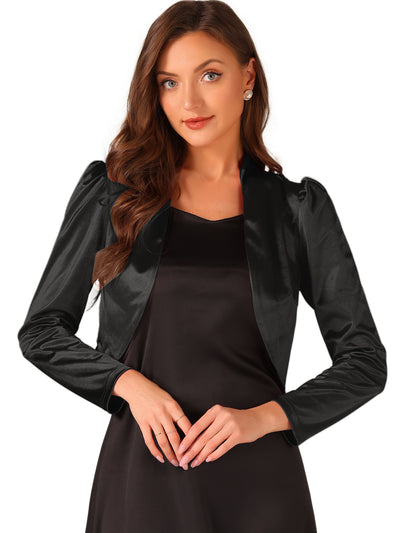 Satin Open Front Long Sleeves Cropped Bolero Shrug