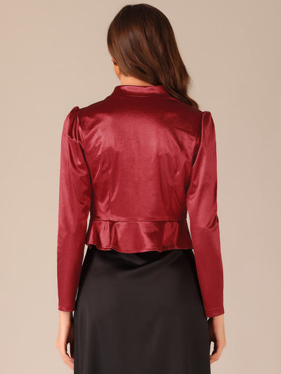 Satin Open Front Long Sleeves Cropped Bolero Shrug