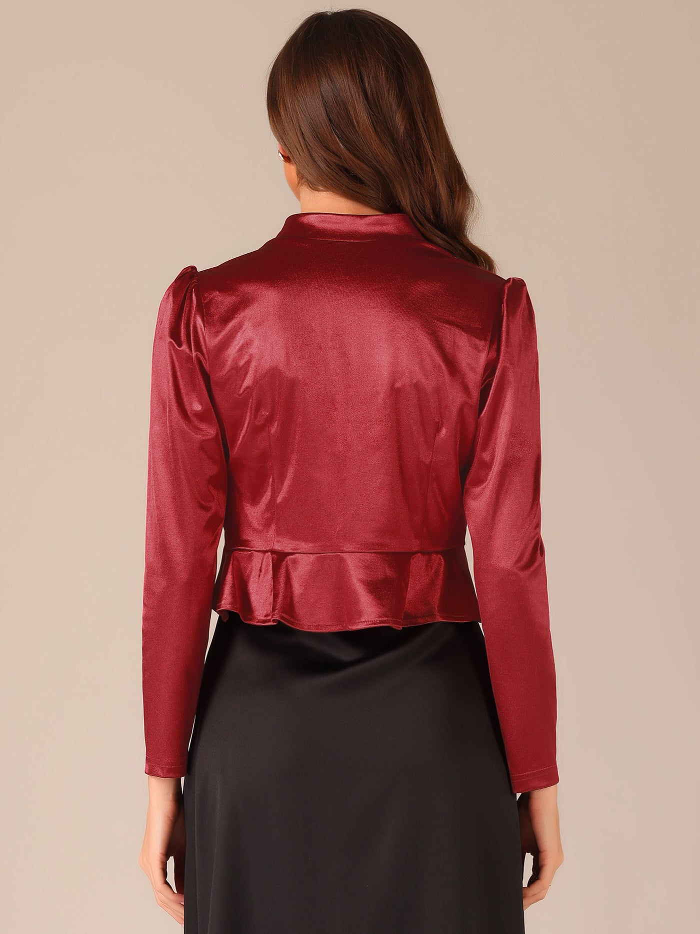 Allegra K Satin Open Front Long Sleeves Cropped Bolero Shrug