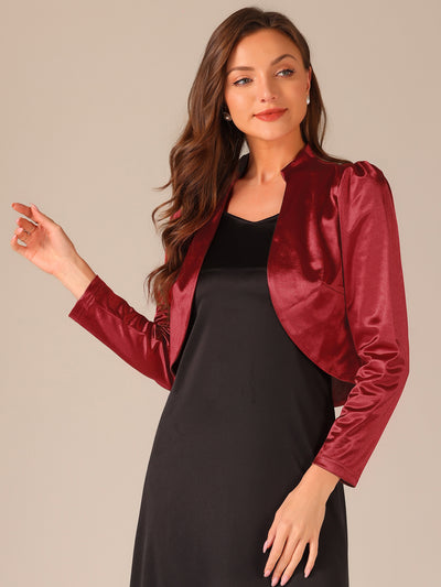 Satin Open Front Long Sleeves Cropped Bolero Shrug