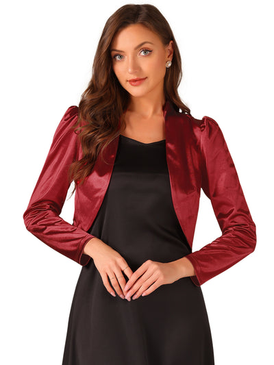 Satin Open Front Long Sleeves Cropped Bolero Shrug