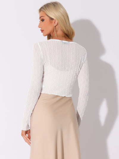 Long Sleeves Lightweight Sheer Textured Cropped Bolero Shrug