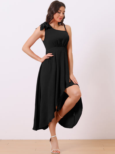 Irregular Hem Sleeveless One Shoulder Pleated Flowy Midi Dress