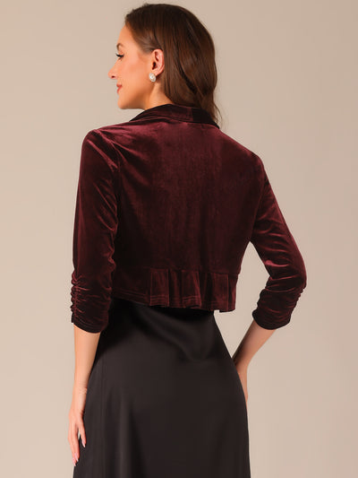 3/4 Sleeve Velvet Open Front Cropped Bolero Shrug