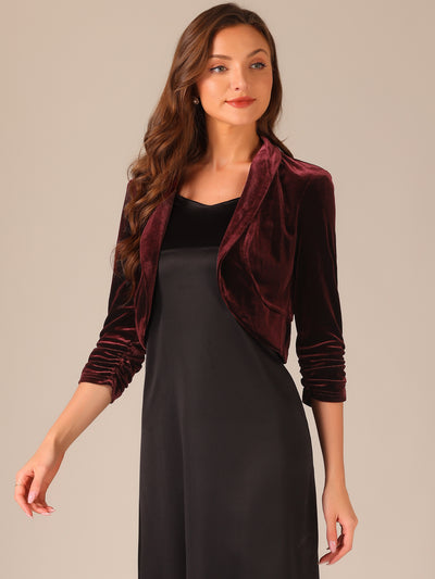 3/4 Sleeve Velvet Open Front Cropped Bolero Shrug