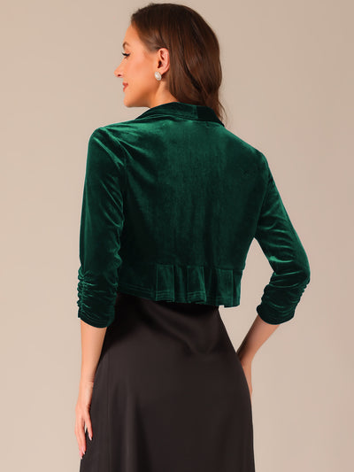 3/4 Sleeve Velvet Open Front Cropped Bolero Shrug