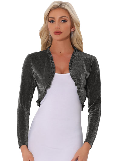 Party Shrugs Long Sleeve Glitter Crop Ruffle Bolero Shrug