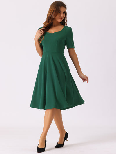 Work Sweetheart Neckline Short Sleeve A-Line Dress