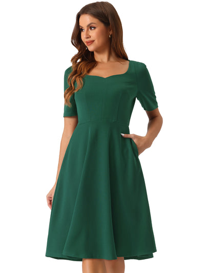 Work Sweetheart Neckline Short Sleeve A-Line Dress