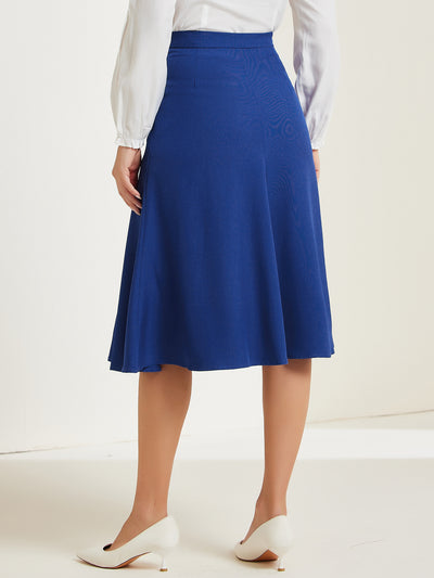 Side Zipper High Waist Elegant Flared A Line Midi Skirt