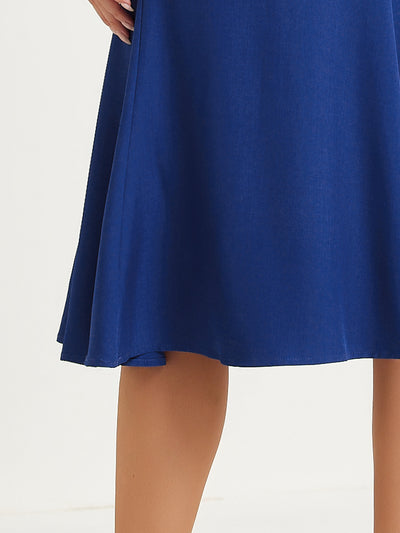 Side Zipper High Waist Elegant Flared A Line Midi Skirt