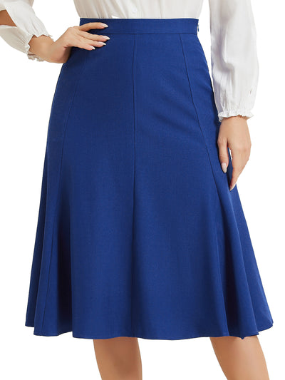 Side Zipper High Waist Elegant Flared A Line Midi Skirt